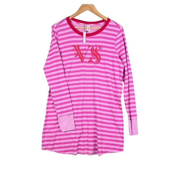 NWT Victorias Secret FIRESIDE THERMAL PINK Red Sleepshirt Night Gown Pajamas L